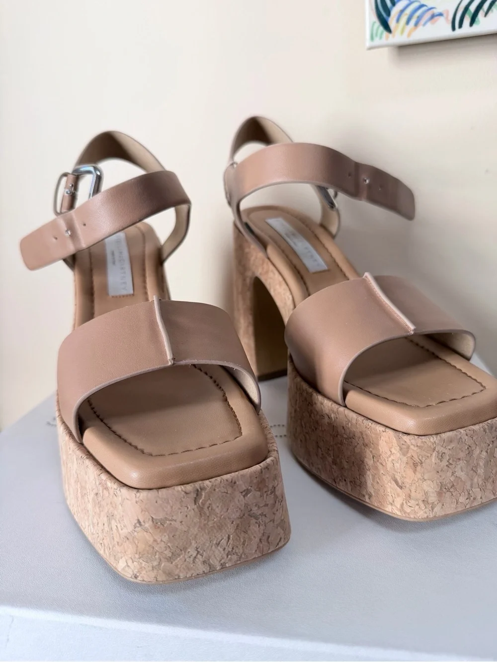 Stella McCartney Nude Beige Leather Cork Platform Sandals